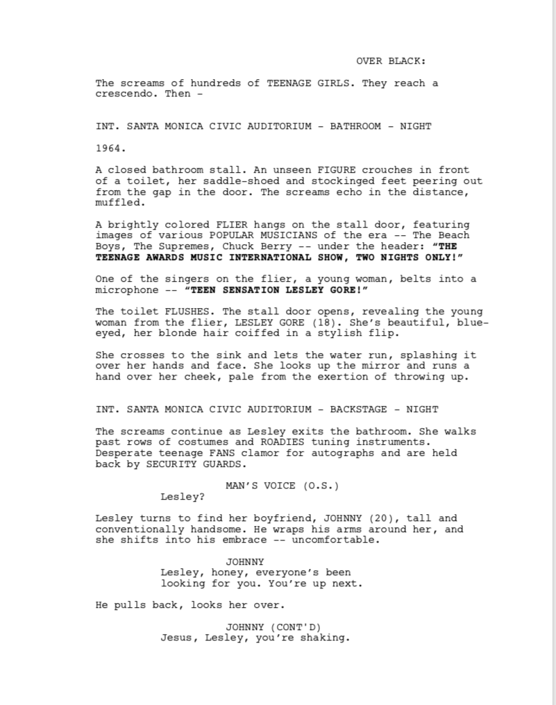 EJ_Endick's tweet photo. Trying my first #1stpagefriday !
I'LL CRY IF I WANT TO/ feature/ LGBTQ+ biopic that follows the life of '60s pop singer and queer icon Lesley Gore. You know her for her songs "It's My Party" and "You Don't Own Me."
#preWGA #MarketMyScreenplay #FirstPageChallenge https://t.co/f69qDH7isP