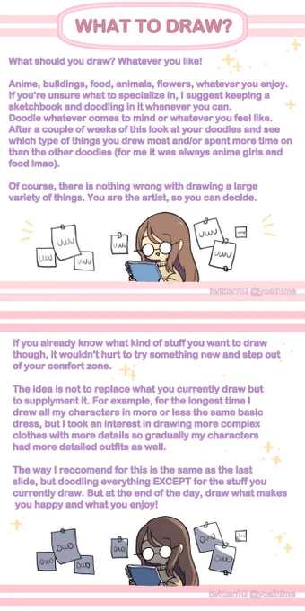 A few basic tips and tricks for new artists or artists that need help with finding inspiration! 

Sorry for the weird formatting/layout, I originally made it for instagram xD 