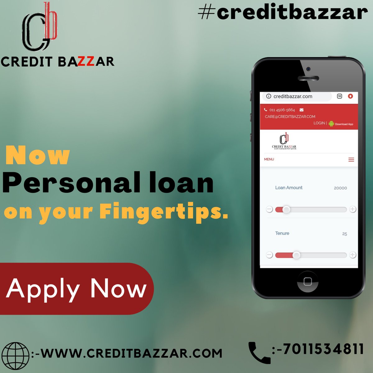 creditbazzar's tweet photo. Now get personal loan on your fingertips.
Apply:-www.creditbazzar.com
.
.
.
.
#cash #finance #financialservices #loan #money #delhi #quickloans #paydayloans #instantcredit #shorttermloans #quickcash #india #salary https://t.co/tEsUQ3AHeE