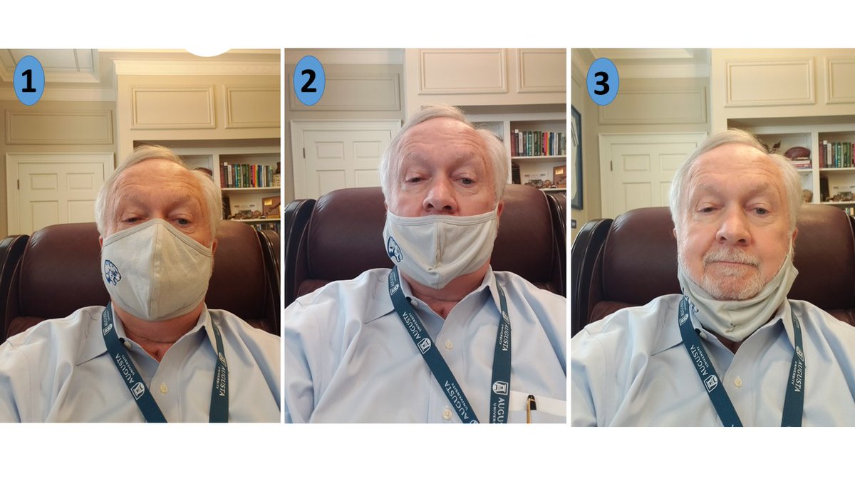 Mask wearing lesson:

Photo #1: proper way to wear an <a href="/AUG_University/">Augusta University</a> mask.

Photos #2 &amp; 3: NOT the proper (nor effective!) way to wear an <a href="/AUG_University/">Augusta University</a> mask!

#MaskUpJaguars, the proper way!

Remember: Wear a (proper) mask; Wash your hands; Socially distance yourself!
