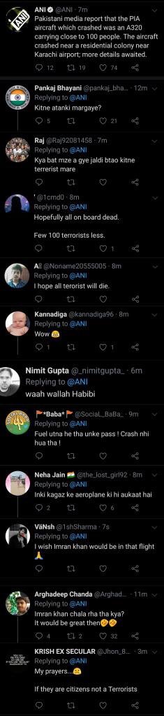 AstuteIR's tweet photo. That’s how Indians celebrated #PIACrash .. but we share the grief of all victims of #AirIndiaCrash .. may the injured get well soon and may God give patience to families of the departed .. https://t.co/ERHv6DiM1X