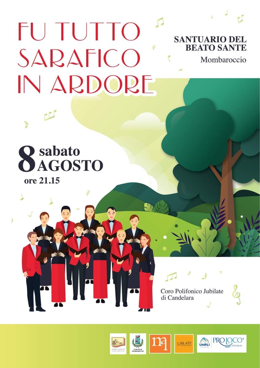 ProLMombaroccio's tweet photo. 🔊 Vi aspettiamo domani 8 agosto alle ore 21.15, presso il Santuario del Beato Sante, in occasione del #concerto intitolato "Fu Tutto Sarafico In Ardore", eseguito dal Coro Polifonico Jubilate di Candelara con la partecipazione dell'Antica Banda di Cornamuse di Sansepolcro. https://t.co/fYgCKJJoLP