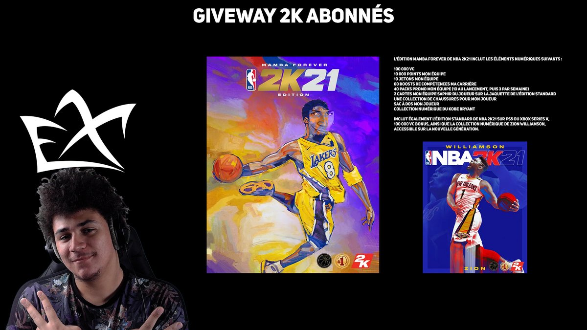 Externell's tweet photo. 👑#GIVEAWAY 2K ABONNES YT 

🥳Pour fêter mes 2K abonnés, la prochaine sortie de #NBA2K21 et le soutien apporté cette année

1 jeu #NBA2K21, édition #Mamba Forever sur la plateforme de votre choix est à gagner !

👉 Follow @Externell 
👉 TAG 1 ami en commentaire et RT le tweet https://t.co/EbuAnjMHKB