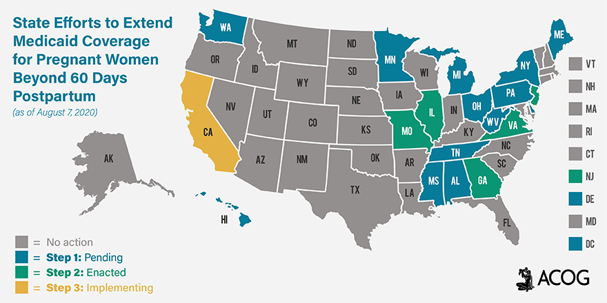 ACOGAction's tweet photo. After passing legislation in 2019 to extend #Medicaid coverage for #postpartum women with maternal mental health conditions, California has become the first state in the nation to implement this lifesaving policy! https://t.co/prfZR1vv7W
