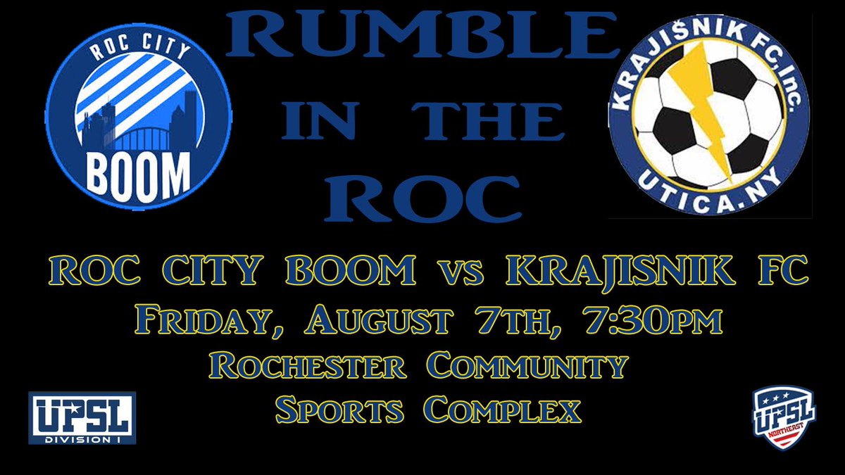 Tonight!!! We’ll see you there <a href="/boom_roc/">Roc City Boom</a>!! #RumbleInTheRoc @UPSL_Northeast
