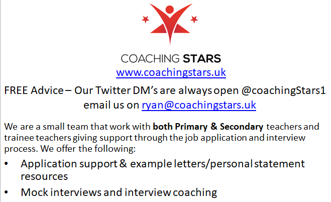 CoachingStars1's tweet photo. ⭐️Website is now live! click https://t.co/Ak6vcvA9L2 to find our letters of application &amp; personal statement examples, or book a mock interview. We Offer FREE advice to #PGCE #SCITT #ITT #Schooldirect &amp; experienced teachers looking for progression/change. Pls RT to help others⭐️ https://t.co/8JI0EqA461