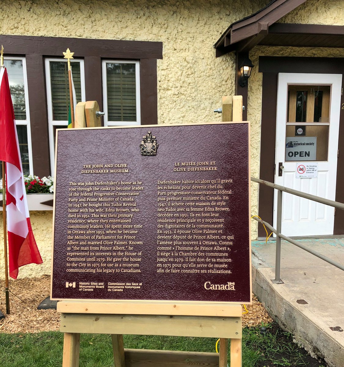 Attention history buffs! Check out the newly installed #HSMBC plaque at the John and Olive Diefenbaker Museum, honoring the home of the former Prime Minister from 1947-1957, in the city of Prince Albert!