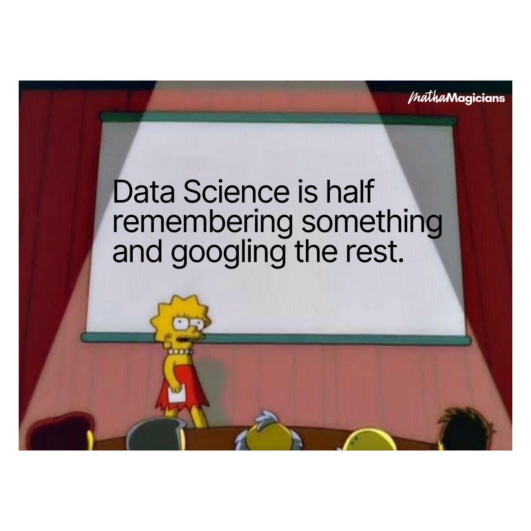 Mathamagicians_'s tweet photo. Honestly... ๐
#memeoftheday #datasciencememe #datascience #bigdata #satistics #datascientist #dataanalyst #programmingmeme #codingmeme https://t.co/lTehlDZLcc