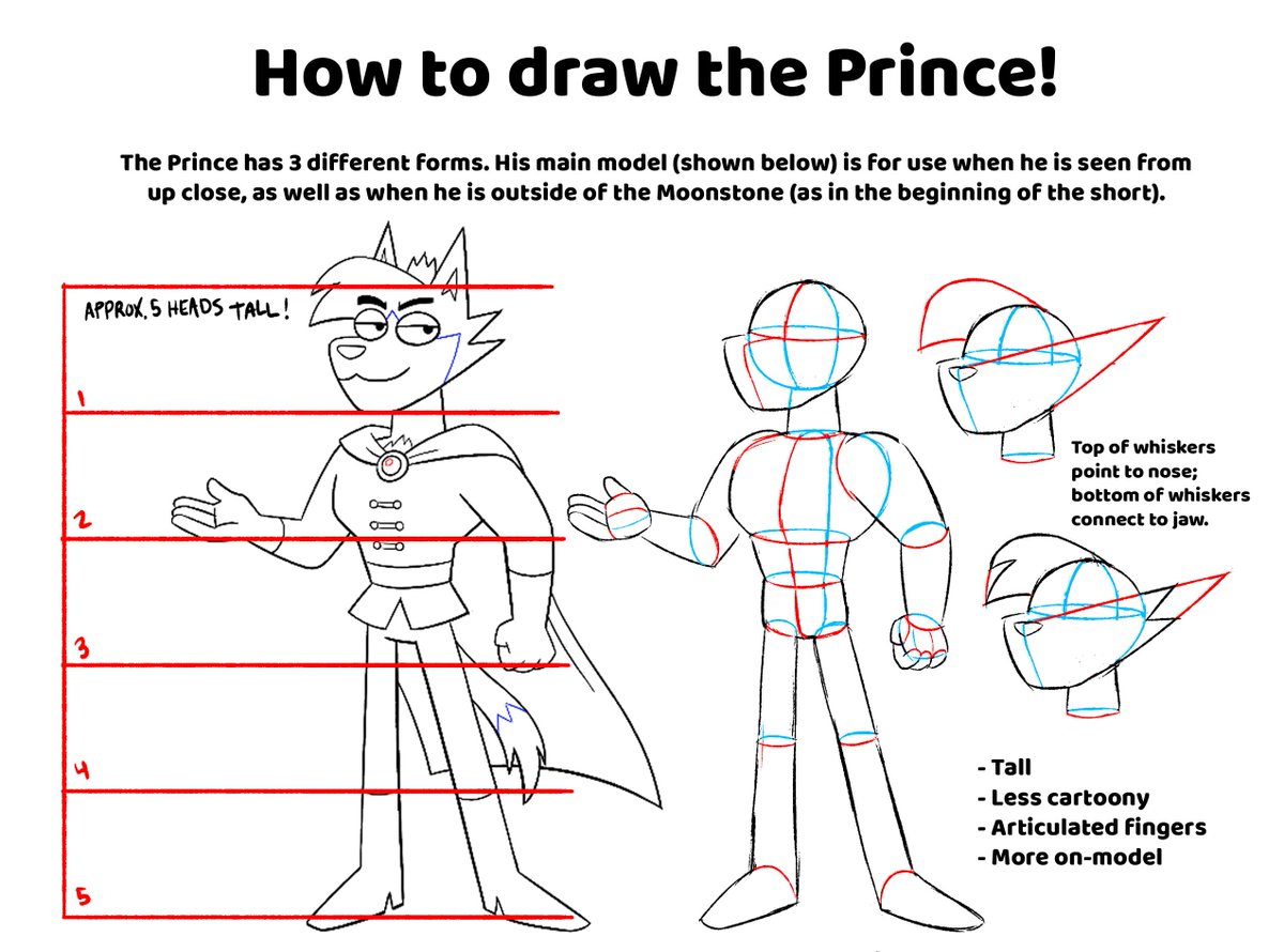 Drawing guide for The Prince! He has several different ways of being portrayed. His "true" form is only shown in the beginning and when we see him full-body close-up.

Watch #TrickMoon here! ? https://t.co/DbgJgwSnx1 