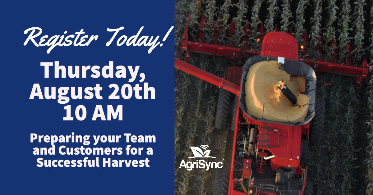 agrisync's tweet photo. Ready for harvest? We are! Register today for our Webinar: Preparing your Team and Customers for a Successful Harvest! #harvest2020 #agrisync #webinar #harvestprep #managethechaos #readyornot https://t.co/0dB53RNYPP https://t.co/pMG1pBDFUD