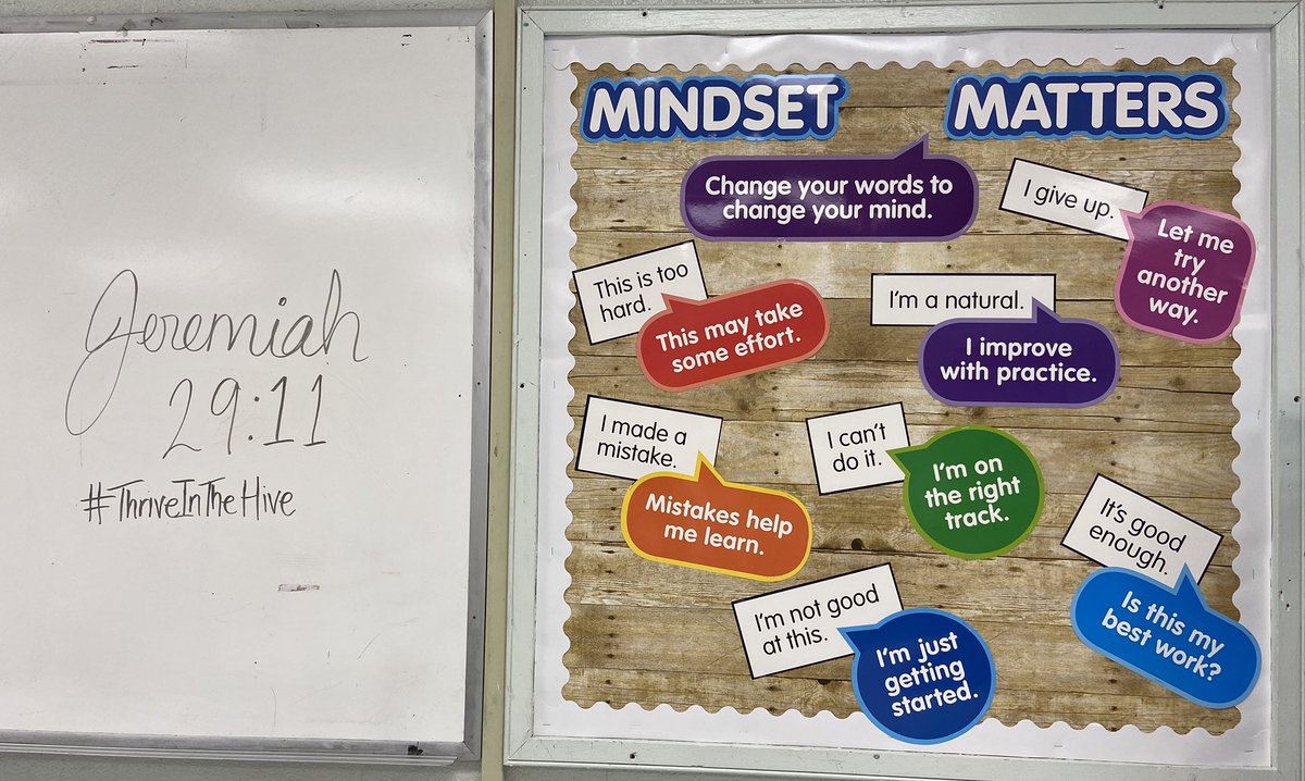 MrsEscosClass's tweet photo. Came to my room today to set it up a little. Put up my #growthmindset board and spoke life into my classroom. #StayPositive #AVIDmindset #SchoolOfExcellence @ETWrennMS #ThriveInTheHive https://t.co/6XjYkSUGR2