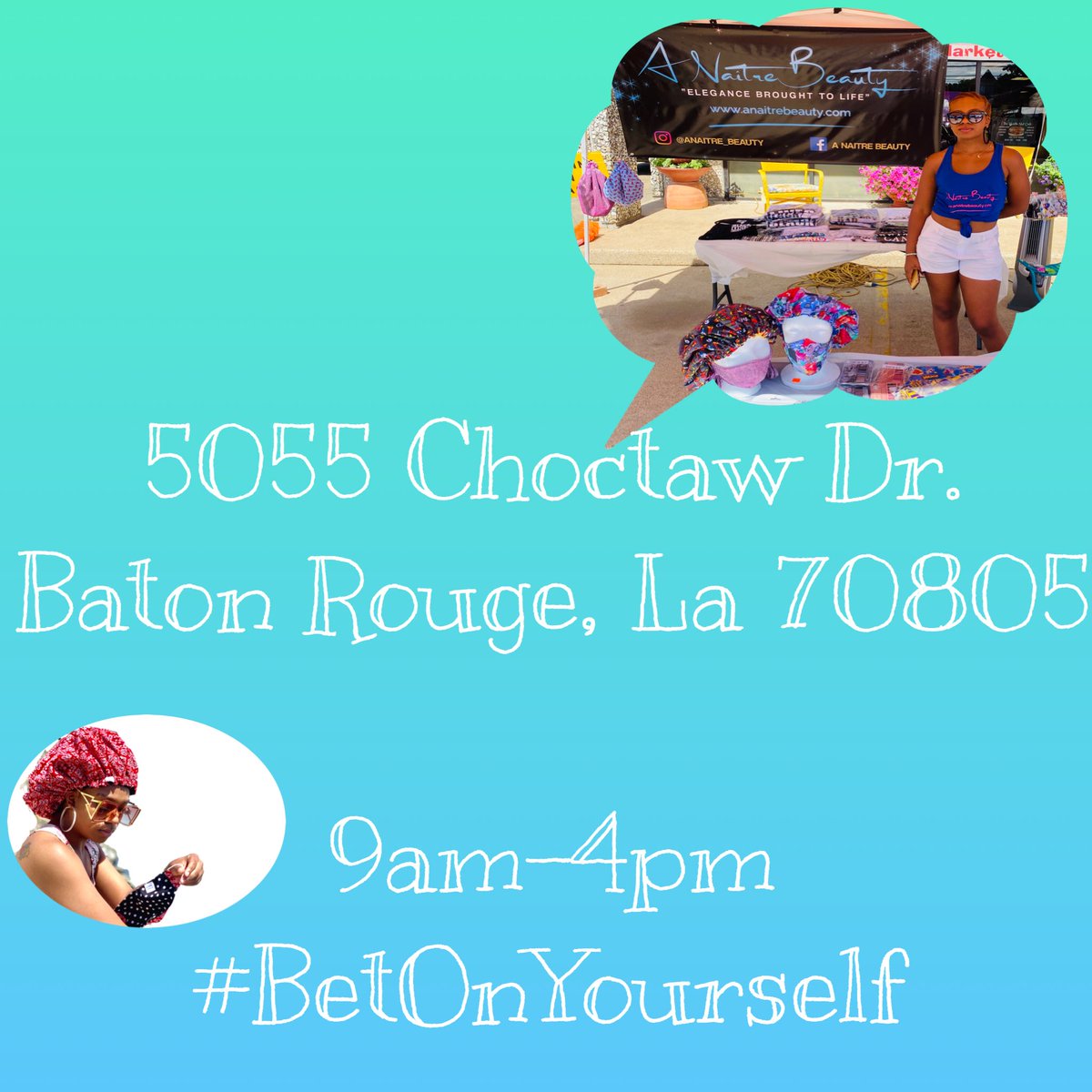 a_naitre's tweet photo. Wassup y’all ! 
📌Come shop with me tomorrow at 5055 Choctaw dr. ! 
I will have new arrival Bonnets, T-shirts, nails , iPhone cases and mask on hand today until 4pm tomorrow ! 🛍
#thebossbabesociete #bossladymindset #bizcoach #bossbabesociete #girlbosstribe #sheconquers https://t.co/uWWp8fzhqJ
