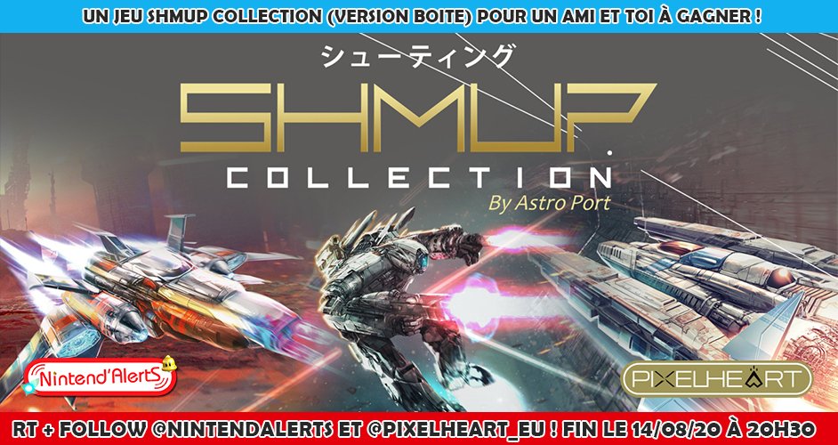 AlertEtGo's tweet photo. Deux exemplaires du jeu Shmup Collection à gagner !
Follow @nintendalerts et @PixelHeart_eu, RT ce tweet et tague un ami qui gagnera l'autre cover (une cover Eu et une cover Jap). Fin le 14/08/20.
Plus d'infos sur le concours ici ► 
https://t.co/WJgV3xbAH5 https://t.co/sJbpMIzlYl