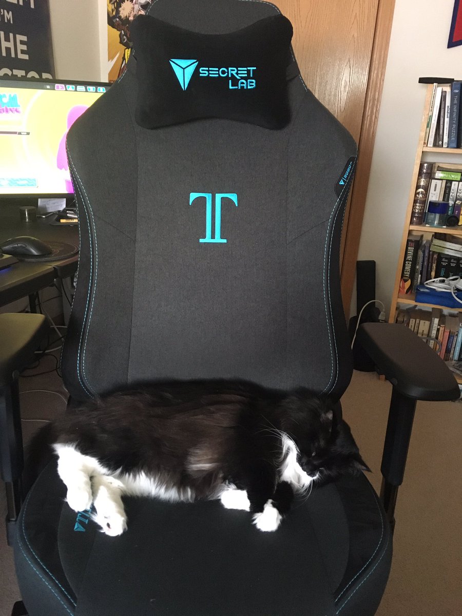 Tuba_Bo's tweet photo. Diggin the new chair, but the cat steals it when I get up even for a second. Dude knows a good sit. #Secretlab https://t.co/CRnUY6zo24