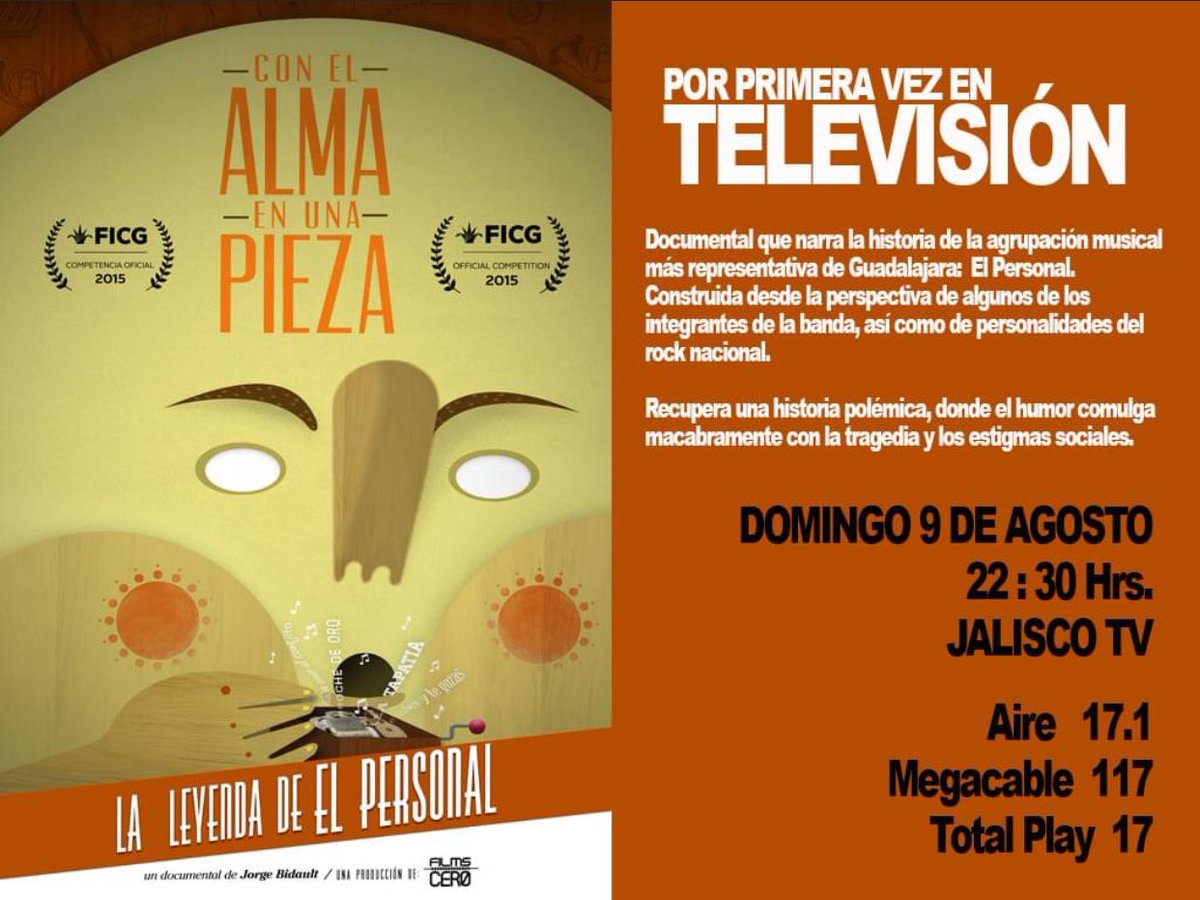 FILMSCERO's tweet photo. Amigos. Ha un cambio de horario de ultimo momento para la transmisión de CON EL ALMA EN UNA PIEZA:LA LEYENDA DE EL PERSONAL. Domingo 9. 22:30 hrs. https://t.co/rysShj2I03