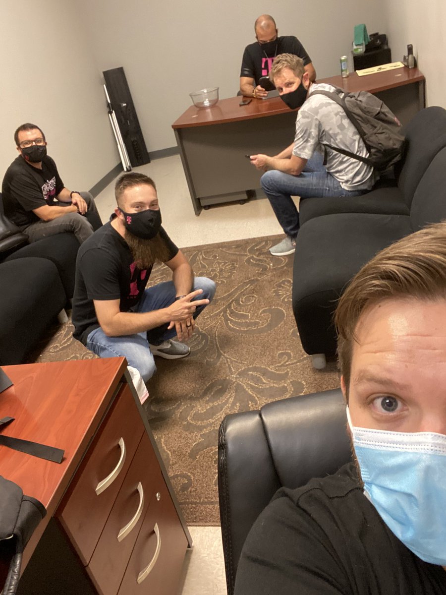 Storm_G_KCE's tweet photo. The gang’s all here, celebrating the Q2 victories as a unified stronger T-mobile!! 
@MLane383 @Jsolomon6551 @pedrobyers1 https://t.co/1WNUeb6x2t