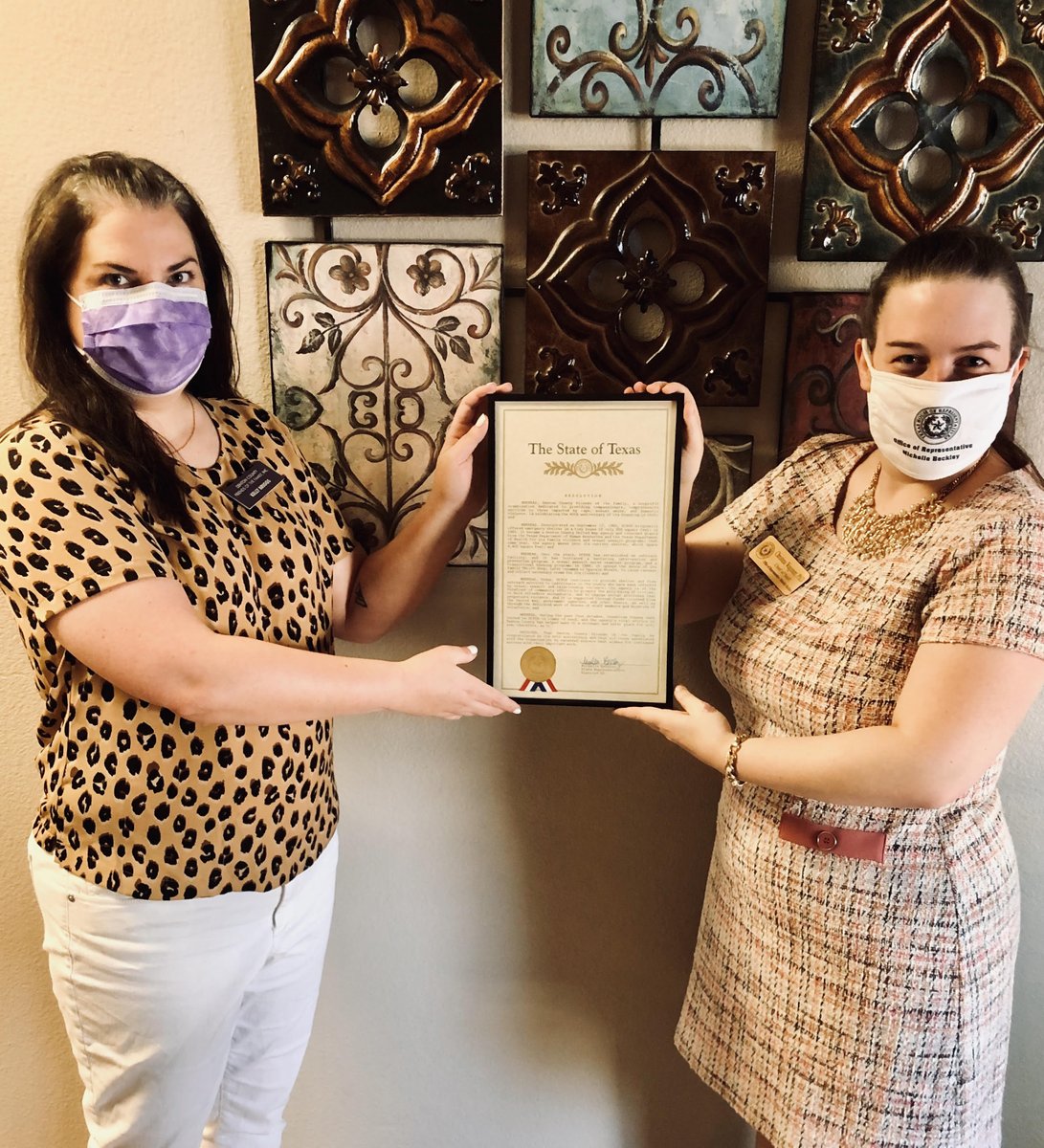BeckleyforTX's tweet photo. Today we presented @DentonCountyFOF w/a #HouseResolution honoring 40 years of providing life-saving services to those impacted by #domesticviolence & sexual assault. Rep. Beckley will recognize them virtually at their gala. Get tickets/sponsor now! https://t.co/P8GxVIwArh #txlege https://t.co/HOoCMdIy8e