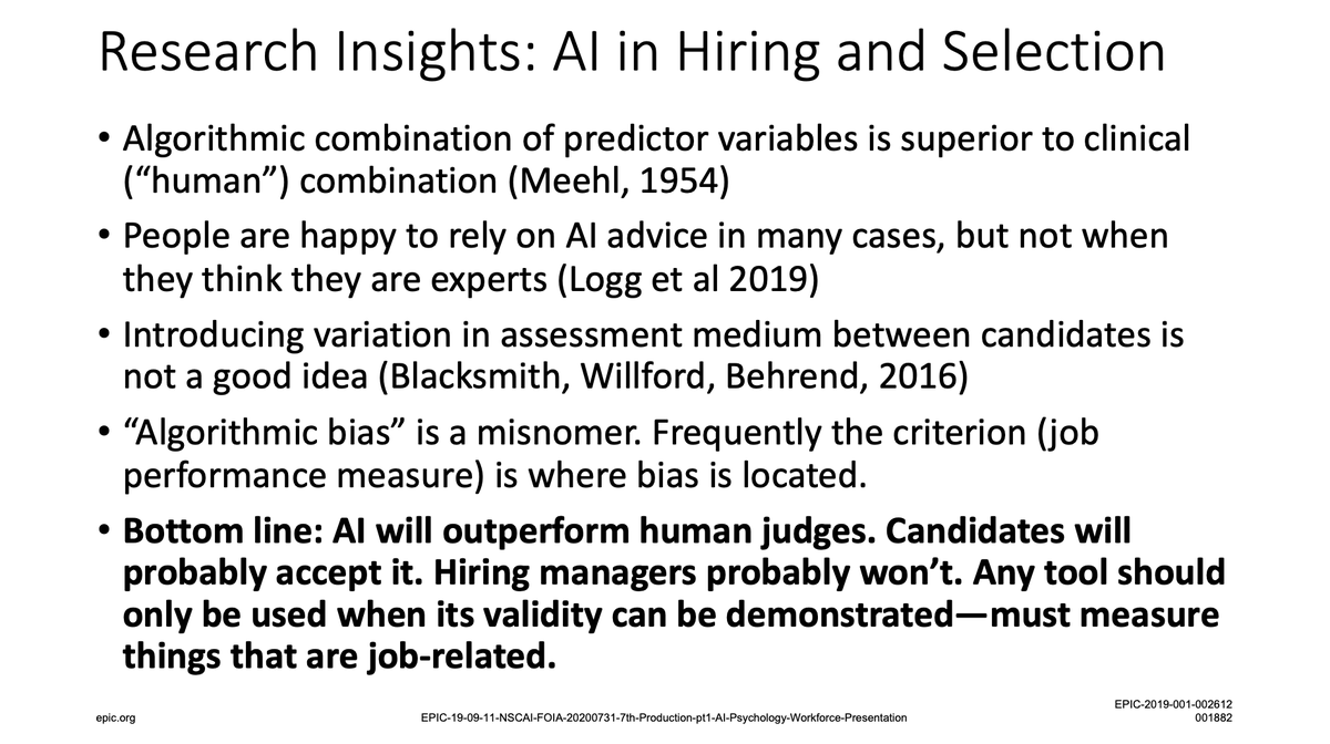 It then calls the term "algorithmic bias" a "misnomer" and asserts that "AI will outperform human judges. Candidates will probably accept it." Hmmm.