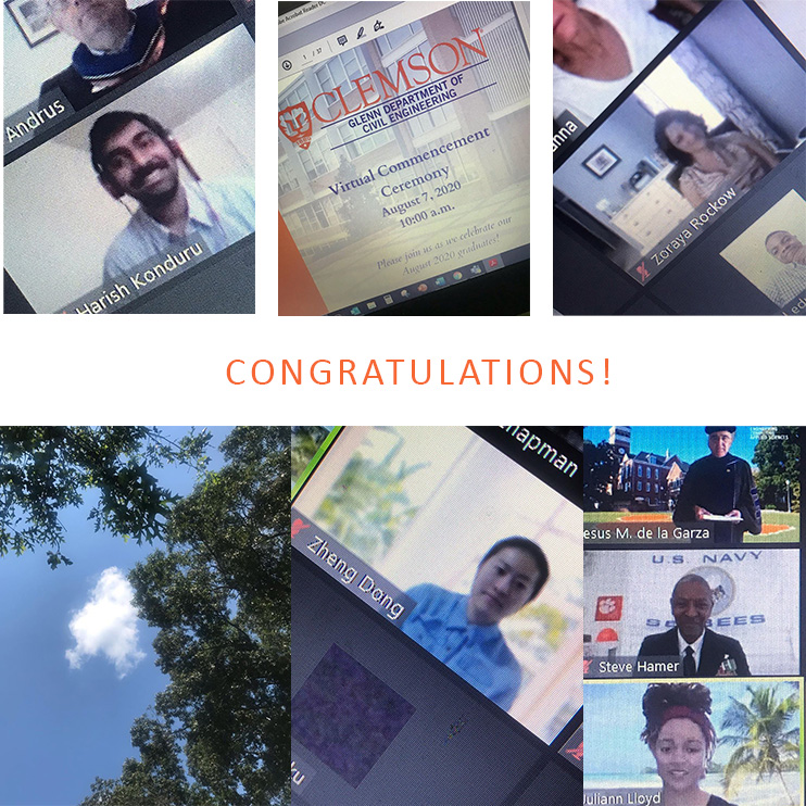 CUCivilEng's tweet photo. Congrats to our August 2020 graduates! We wish you all the best for the future. Now go change the world. Go Tigers! #clemsonuniversity #clemsongraduation #cucivilengineering #clemsonalumni #zoomgraduation https://t.co/TcWVkIAMDV