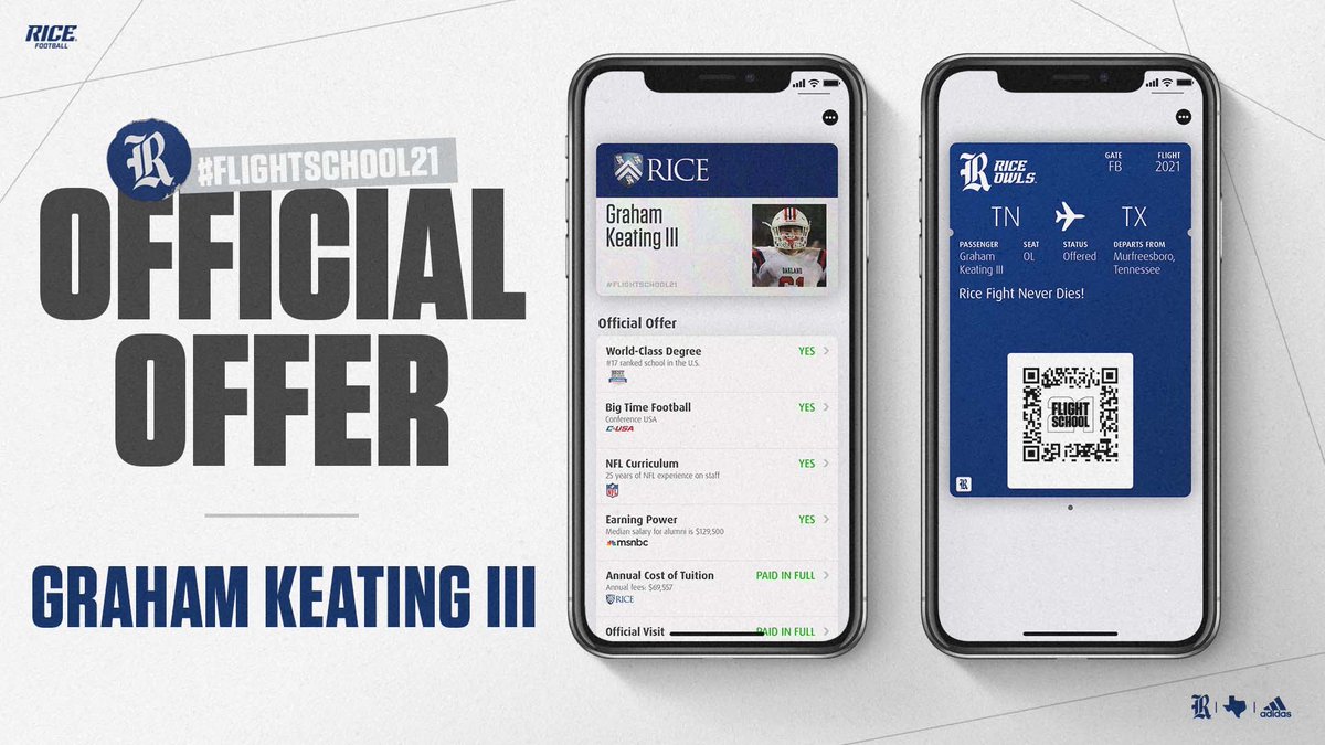 After a great talk with @SandersDavis225 , I’m blessed to earn an offer from Rice. #FlightSchool21 #IntellectualBrutality @CoachCreasy_OHS @OHSPatsFootball @OaklandRecruits