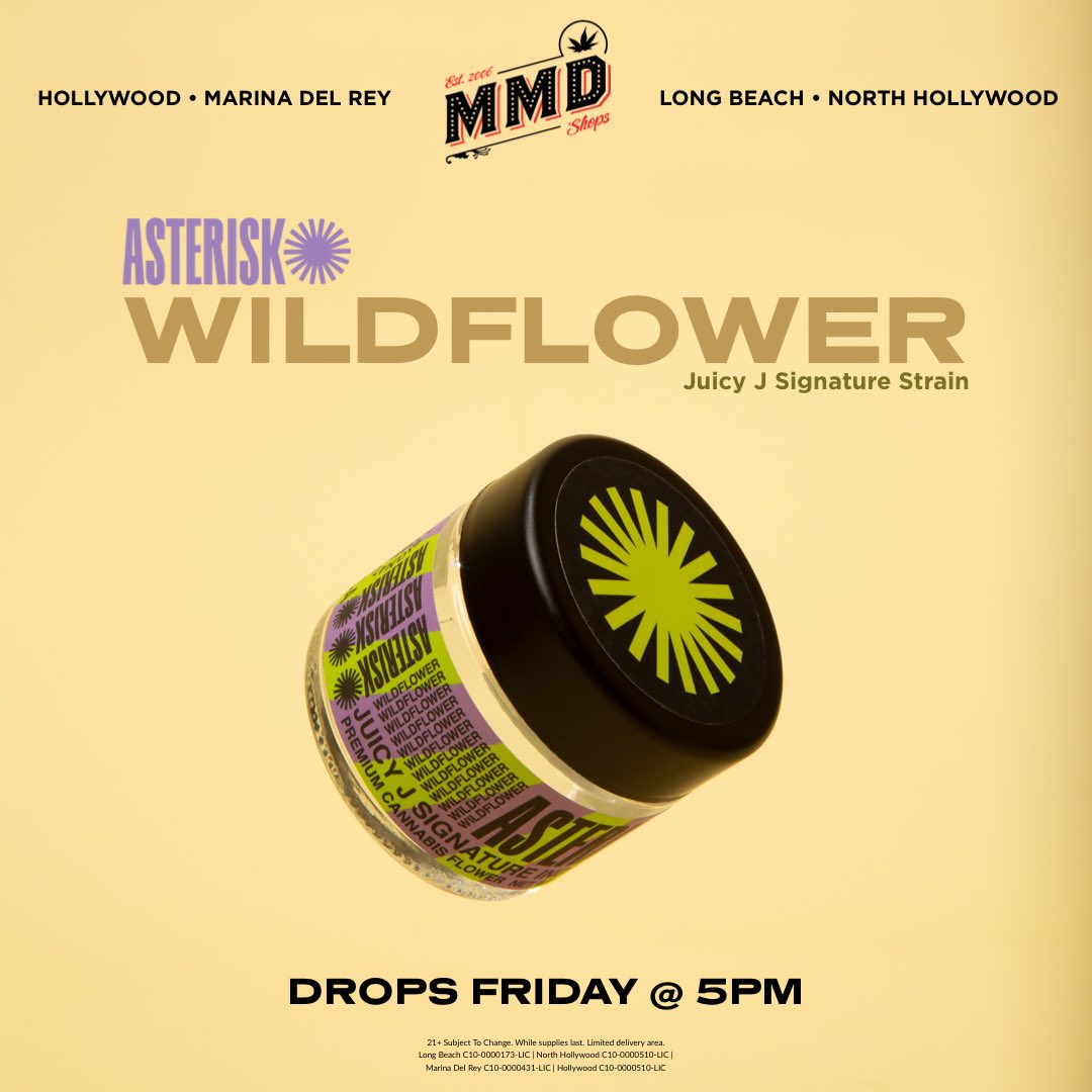 therealjuicyj's tweet photo. Drops today at 5pm exclusively at @mmdshops @asteriskgoods #GAHDAMNHIGH ask for that #WILDFLOWER https://t.co/lnznSQEynF