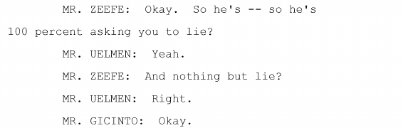 Let's be clear about the stuff that Tripp is feeding Linette, and what he wants Uelmen to "back up": He's lying.And he wants Uelmen to lie for him, too.