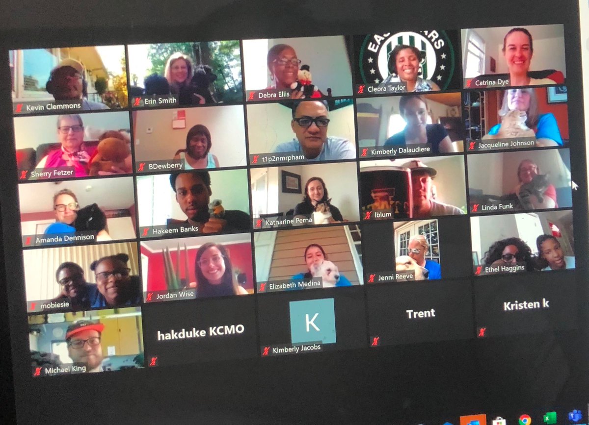 KCPS_East's tweet photo. First day back!! It was great to see everyone again!! Great day of planning and learning about Nepris. The staff competed in a critical thinking activity then got to pose for โgroupโ pic with a loved one at the end of the day! Love the entire East family! #goeastbears #kcpsproud https://t.co/EfG7AQnmKp
