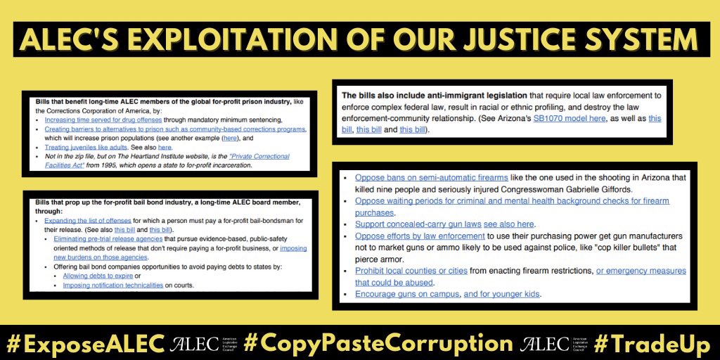 ALEC’s  #CopyPasteCorruption on our justice system has cost parents their children, cost taxpayers billions, and contributed perhaps more than any other organization to the systemic racism that makes black men 2.5 times more likely than white men to be killed by police.