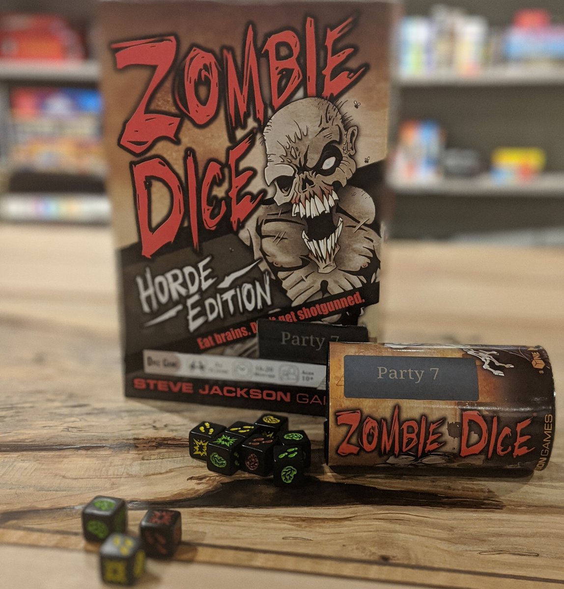 RPGLawrence's tweet photo. Who here has played Zombie Dice? It's a dice game that is easy to learn and plays quickly, so you can easily add in more players after a round.

You are a zombie and want to eat brains... it's that simple. Almost. 
#ItsNeverTooOldToPlay #LiveForTheGame #RPGLawrence https://t.co/gXbIVfK6Xr