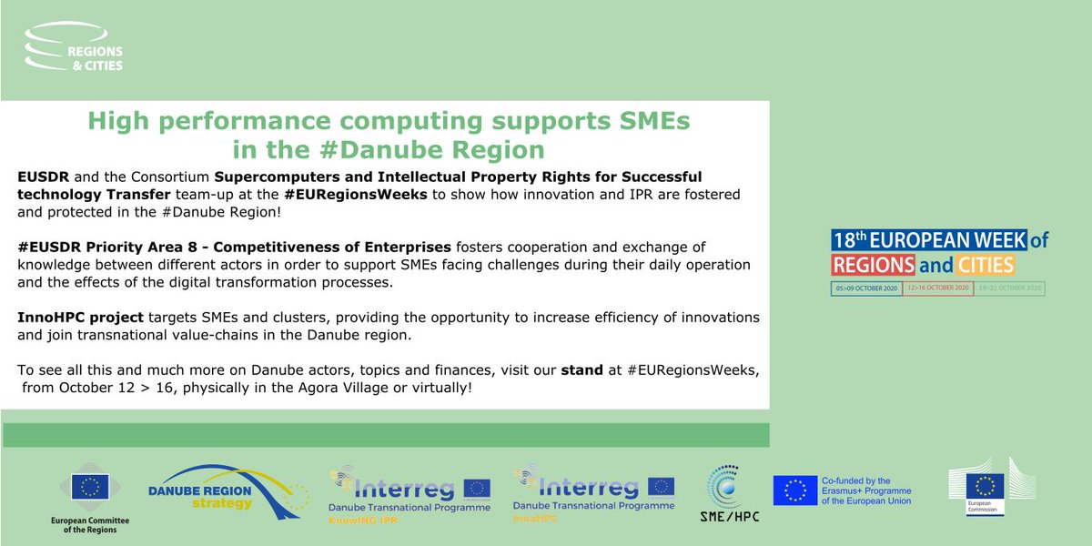 InnoHPC's tweet image. Remember! From 12 to 16 October we are waiting for you at our stand at #EURegionsWeeks! Let&apos;s exchange on
#innovation #competitiveness #development! @EUSDR @Interreg_Danube