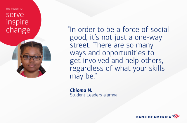 lisay_chen's tweet photo. Chioma is a great example of how the #BofAStudentLeaders program can inspire our community's youth to spark social change. Thanks for sharing such great advice this #NationalInternDay! https://t.co/RDbIaqsY2I https://t.co/3Pb7g47lg0