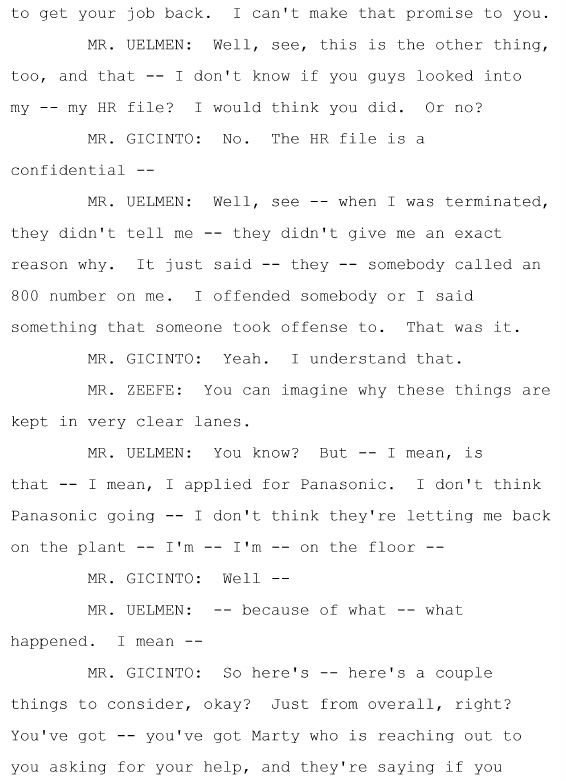 Why was Uelmen passing on his chat logs and information to Tesla? Apart from wanting to do the right thing, he had also been recently fired.In proper form, Tesla refuses any sort of quid-pro-quo to reinstate him (as improper). Also, the investigators have no access to HR files.