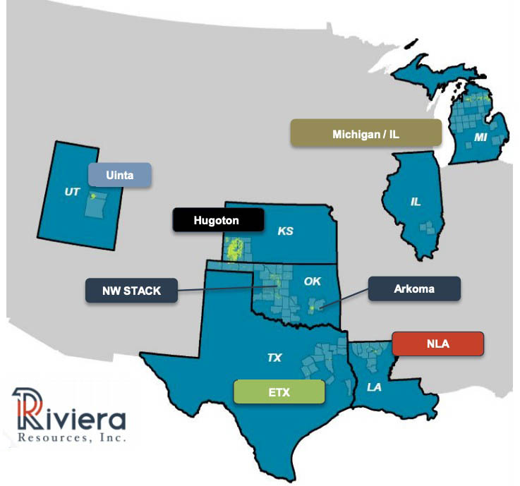 EmilyPatsy's tweet image. ICYMI - Riviera Resources on Aug. 6 unveiled plans to sell remaining #upstream #oil and #gas assets. The company already sold a bulk of the multibasin portfolio it inherited from Linn Energy spinoff in 2018 (Incl. map from 2019 presentation). More: bit.ly/3kjXovr