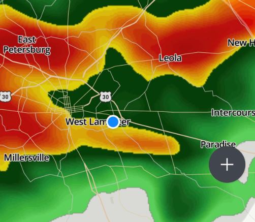 JustinSuburban's tweet photo. Right now, Paradise and Intercourse, PA are being shielded from rain by a very large cat. Kinda makes sense. #drybasement https://t.co/0RajcKe1Y1