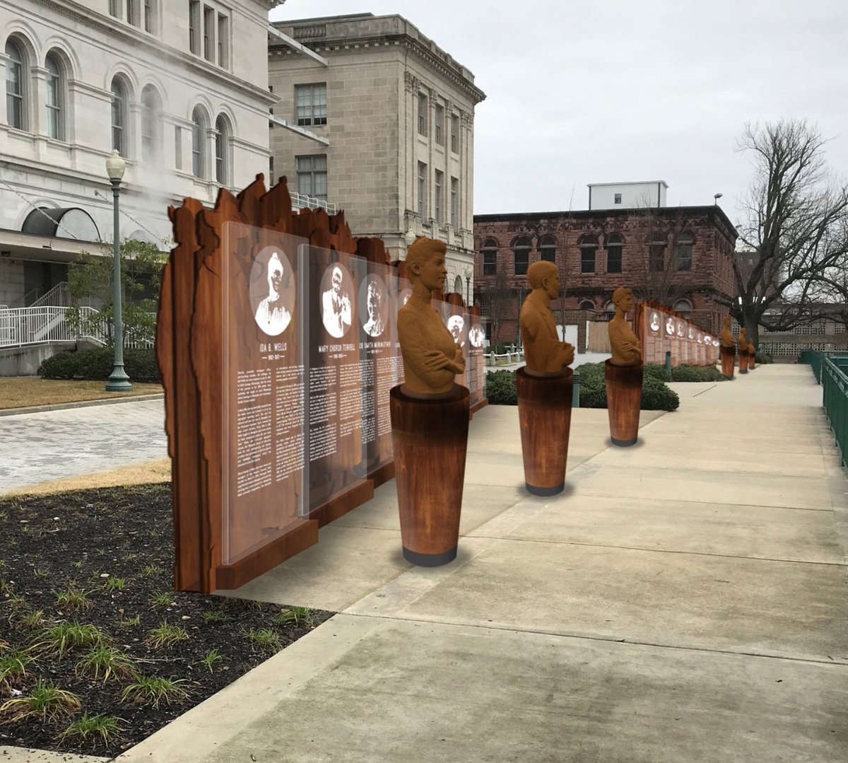 @MichelleDuster #MaryChurchTerrell and #IdaBWells  will both be recognized in new 'Equality Trailblazers' #suffrage monument by Sculptor, Alan LeQuire.  The monument includes 6 portrait busts as well as a 60ft steel wall depicting the 100 year march. Coming soon to Memphis.