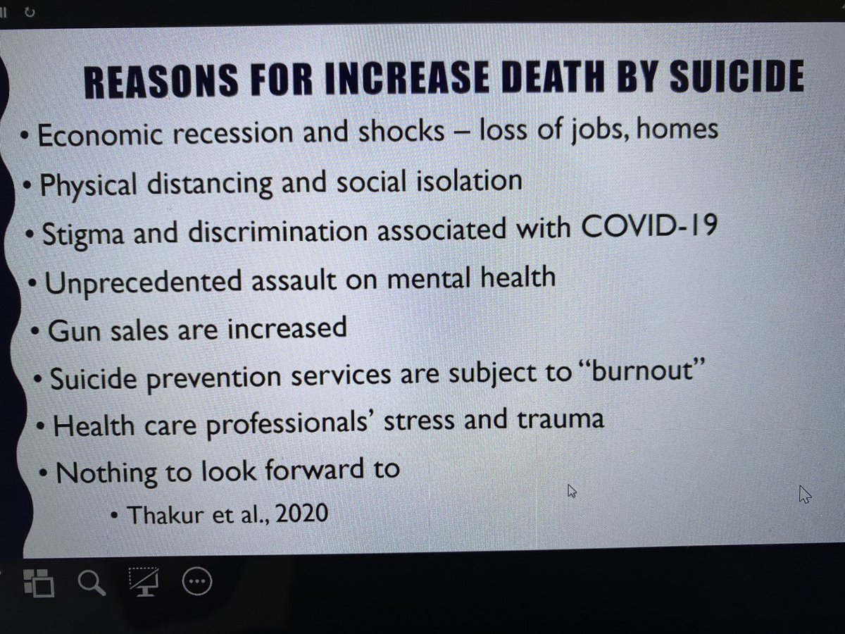 CarlosdelRio7's tweet photo. “There have been more deaths due to suicide than due to #COVID19 during the same time period in this country” says @NKaslow Please, pay attention to mental health, it’s a huge public health crisis.  See here the reasons for increase in deaths from suicide at this time: https://t.co/1IS0soevvg