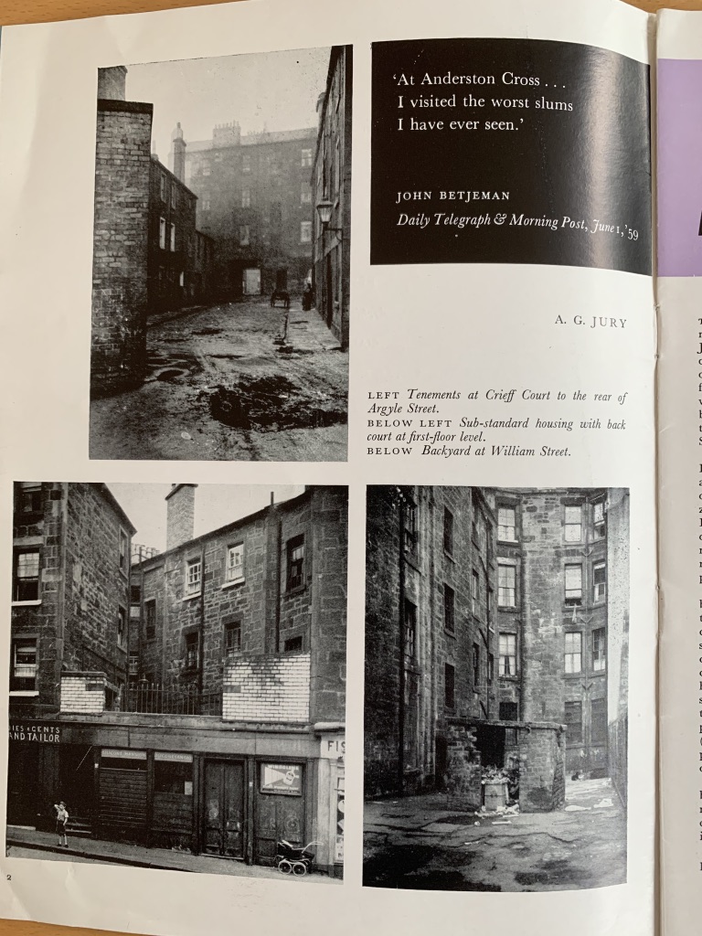 Whilst this one makes the case for the Anderston Cross redevelopment plans by AG Jury, the accompanying text aims to make the case that the existing housing is sub-standard and requires replacement, as well as the supposed need for the inner ring road.