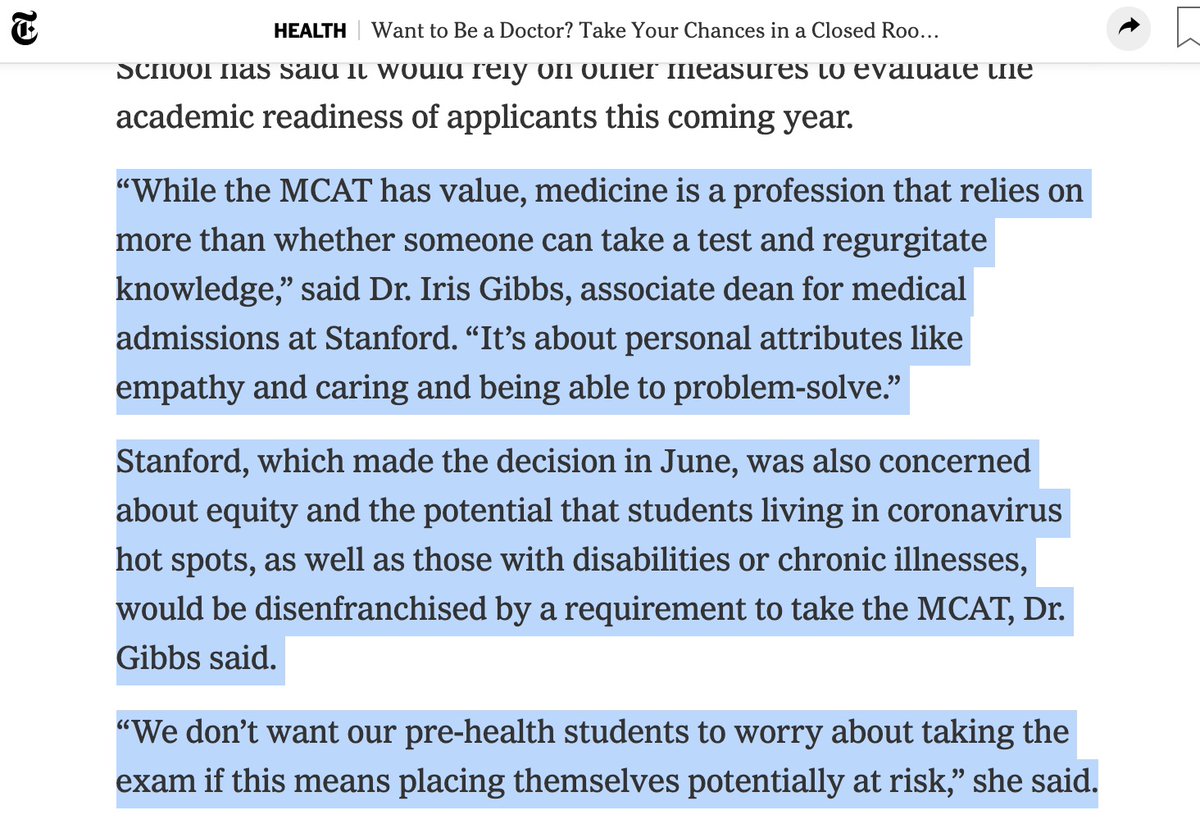 It’s amazing to see the empathy oozing from Dr. Gibbs when $41,000,000 aren’t at stake. Great @nytimes piece from @RoniNYTimes. @CyberknifeQueen, can we push for you to take over the AAMC to make change?!? #WaivetheMCAT #premed #meded