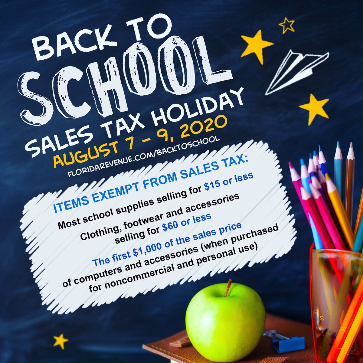 Save some money this weekend on school supplies, clothes and computer &amp; accessories during tax free weekend. Aug 7-9 
floridarevenue.com/backtoschool
 #FL #backtoschool #taxfree #taxfreeweekend #doral #miami #florida #localnews #free #savings #money #ahorro #shopping