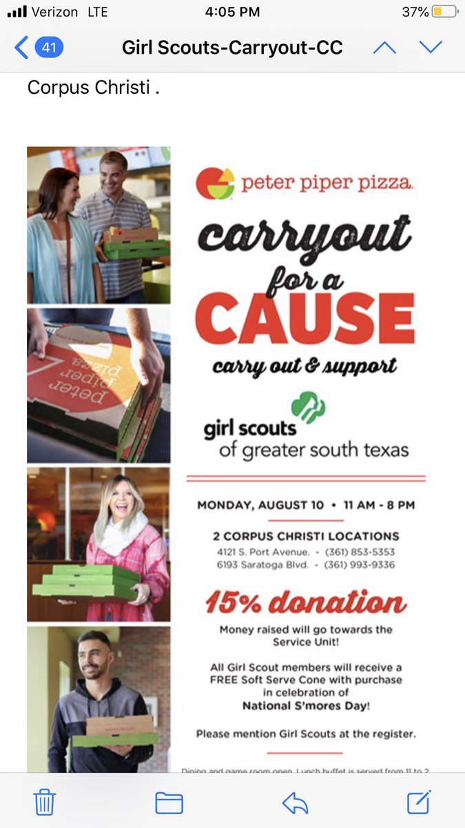 PCctx's tweet image. Carryout for a cause supporting the Girl Scouts. This Monday, August 10th.