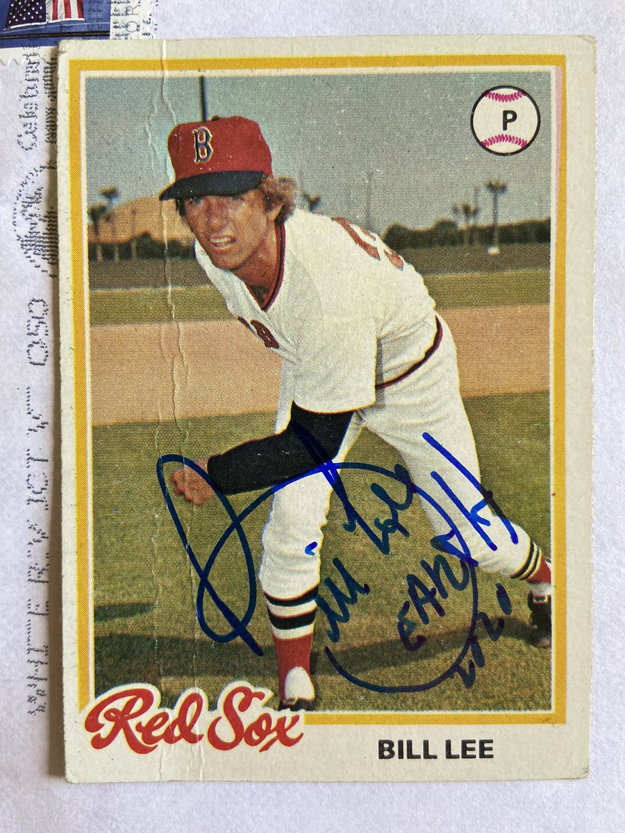 ScribSports's tweet photo. #TMMsuccess: Bummed that it got creased, but happy to get this #78Topps back from baseball’s all-time free spirits, Bill “Spaceman” Lee! Very appreciative too that he took the time to answer my brief questionnaire! Thanks so much, Mr. Lee! https://t.co/dSwzOiJ9JM