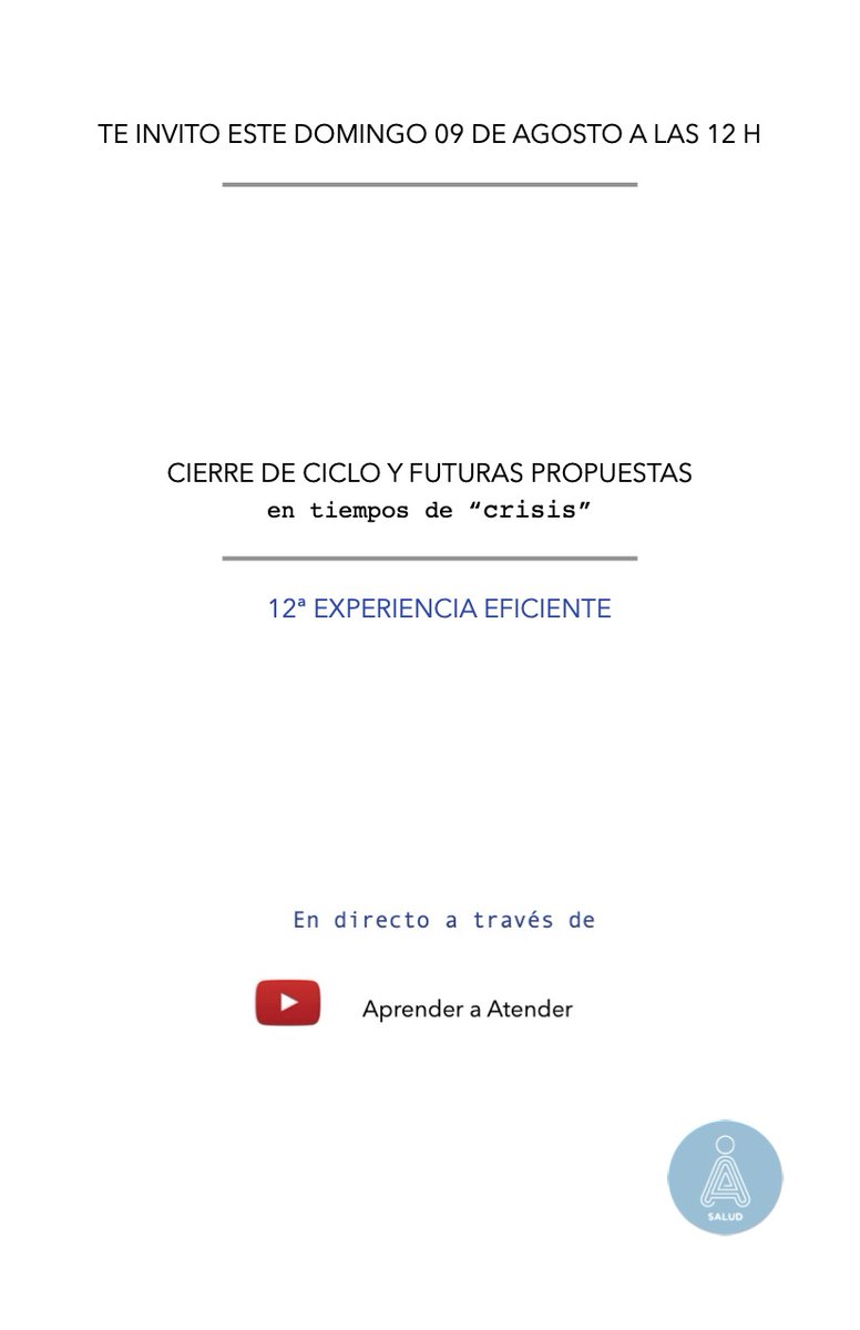 a_atender's tweet photo. "Llega la hora de compartir la última Experiencia Eficiente pre-vacaciones para dejar un espacio de descanso y construcción de futuros próximos proyectos. Os espero con mucho cariño este domingo a las 12 h. https://t.co/mVddL5A8Bx