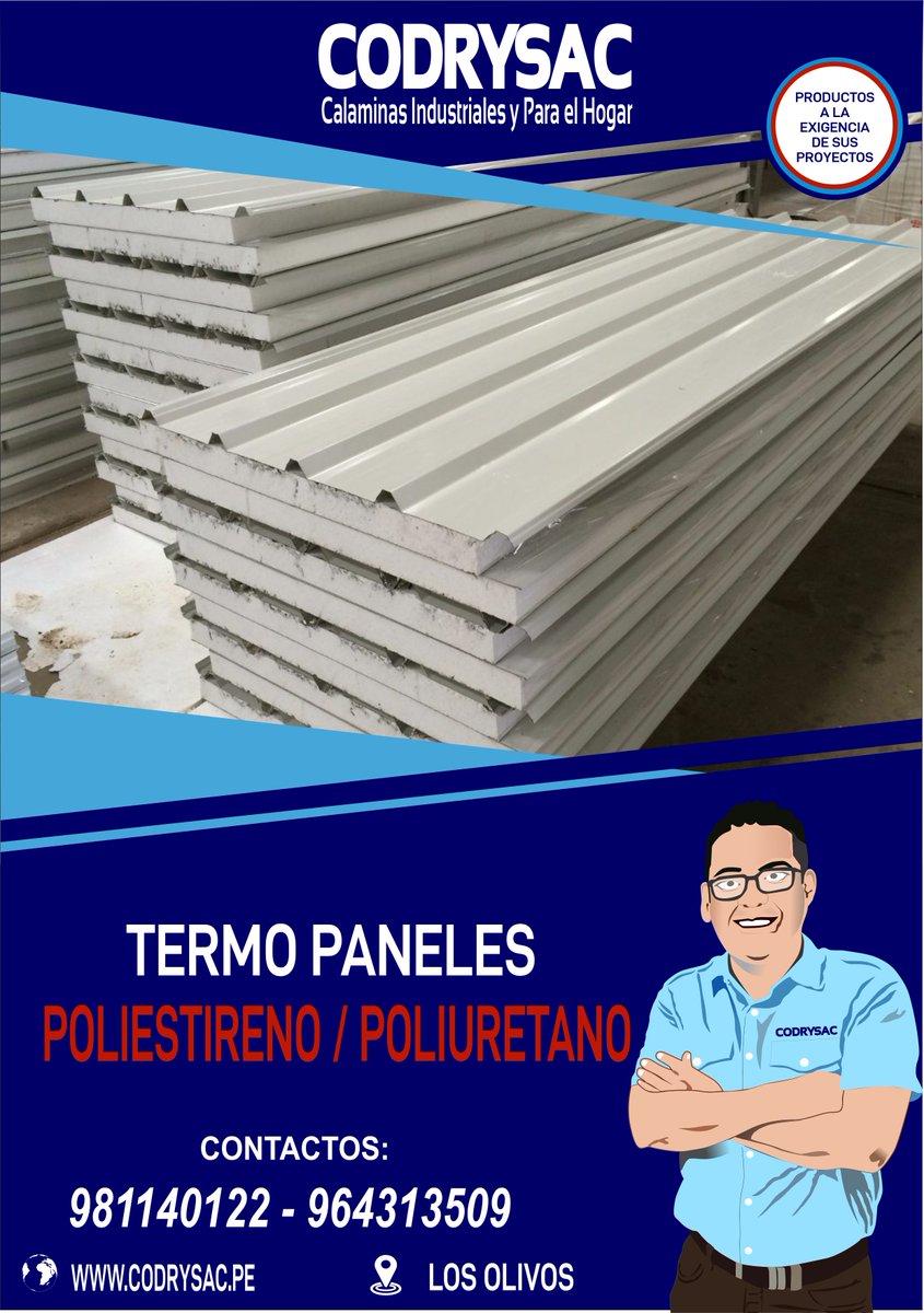 codrysac's tweet image. TERMOPANELES PARA TECHO Y MURO

termo paneles con núcleo de poliestireno o poliuretano, en espesores de 30 y 50mm para techos y para muros, excelente aislamiento térmico y acústico, máxima protección contra los cambios climáticos extremos