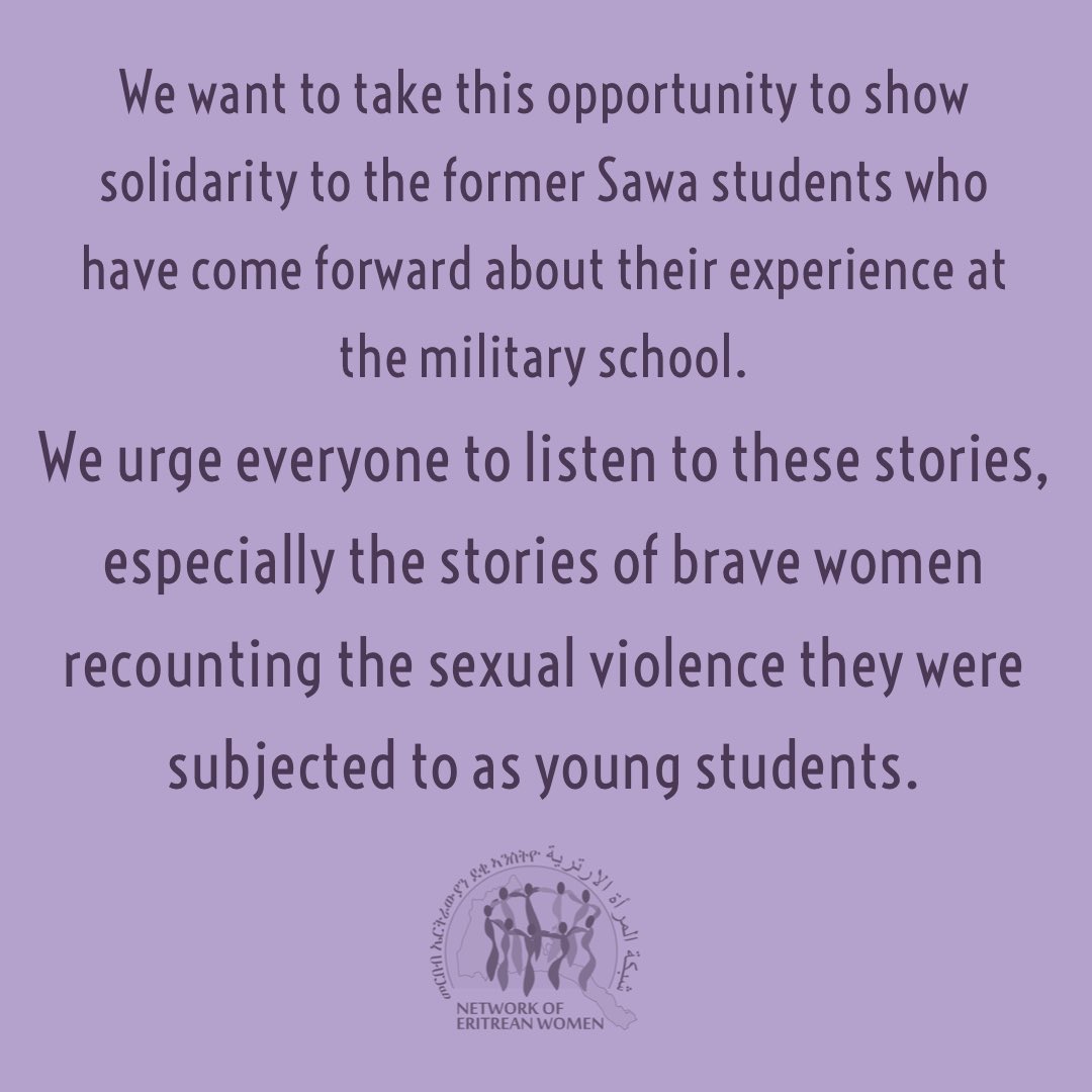 NetworkEriWomen's tweet photo. This weekβs #Wewriteourownhistory post will be dedicated to the brave women who have come forward about their experience in Sawa.
We also want to thank @FenkilHSIS for the great work they are doing in pushing these stories forward.
#EndHighschoolinSawa https://t.co/FxPiejHY2c