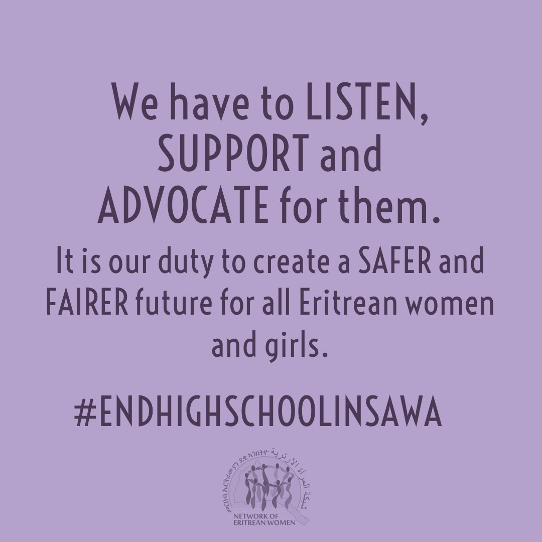 NetworkEriWomen's tweet photo. This weekβs #Wewriteourownhistory post will be dedicated to the brave women who have come forward about their experience in Sawa.
We also want to thank @FenkilHSIS for the great work they are doing in pushing these stories forward.
#EndHighschoolinSawa https://t.co/FxPiejHY2c