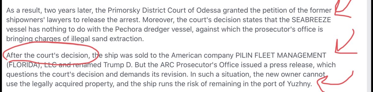 However, the ship was in port for 2 years.Multiple investigations on safetyViolations everywhere.AFTER the court decision, it was sold to an AMERICAN company called PILIN Fleet Management and the ship was renamed Trump D.However, they still wouldn’t release the ship2/