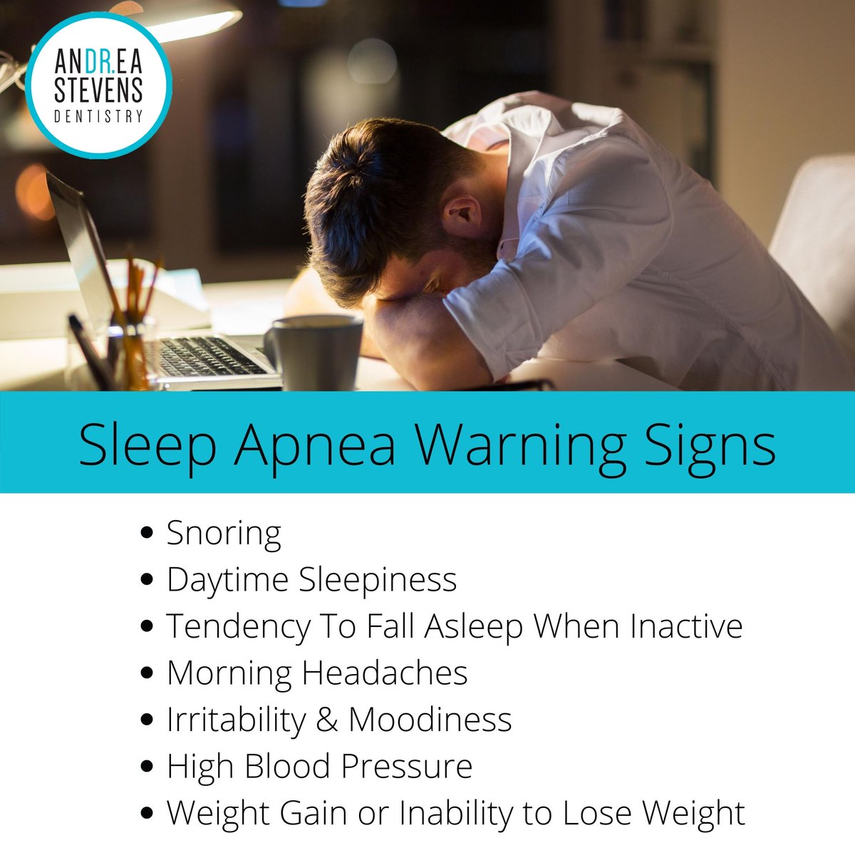 Sleep apnea is a potentially deadly condition that affects millions of Canadians. Learn more at drandreastevens.com/sleep-apnea/.

Book an appointment at drandreastevens.com/book-appointme….

#DrAndreaStevensDentistry #OttawaDentist #OttawaON #SleepApneaTreatment #SleepingProblems #SleepApneaSymptoms