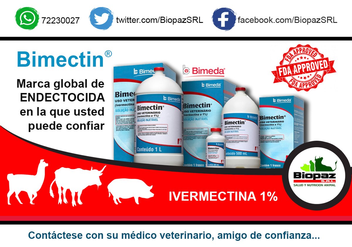 BiopazSRL's tweet photo. Endectocida de amplio espectro, alto margen de seguridad, aprobado por FDA CE. Contáctate con nosotros 🙂👍 https://t.co/PMs4ioNuhl