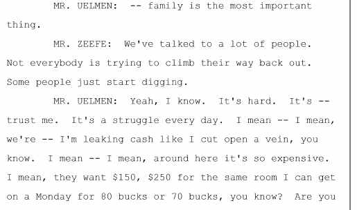 BTW, does anyone know how to reach Uelmen? I really feel for him. Sounds like he made a dumb mistake and was a jerk another employee and got fired for it - right after his wife just quit a managerial position to move with his two young kids for his dream job. Nearly committed...