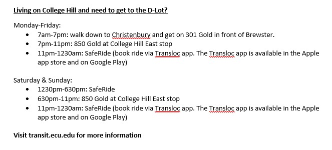 ECUTransit's tweet photo. See below to learn how to access the D-Lot from College Hill! #ECUBus #ECUSafeRide https://t.co/790fDimdoL